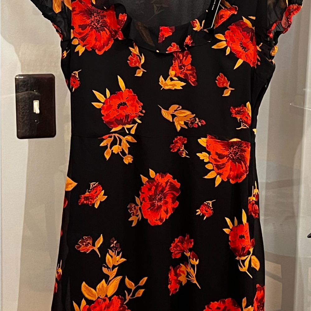 Black and Orange Flutter Sleeve Mini Sundress